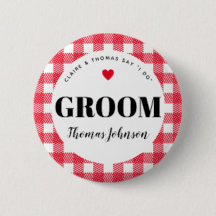 Bóton Redondo 5.08cm Red Gingham Country Wedding Groom