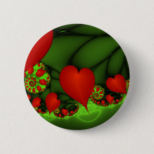 Bóton Redondo 5.08cm Red Hearts Verde limão Arte Fractal Moderna Abstra