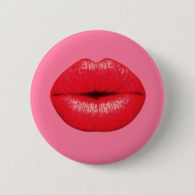 Bóton Redondo 5.08cm Red Lipstick — lábios grandes de pop-arte em rosa- (Frente)