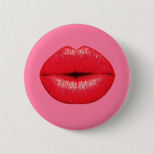 Bóton Redondo 5.08cm Red Lipstick — lábios grandes de pop-arte em rosa-
