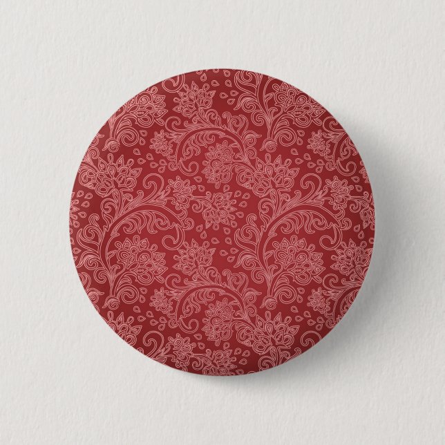 Bóton Redondo 5.08cm Red Paisley Damask Designer Floral Classic (Frente)