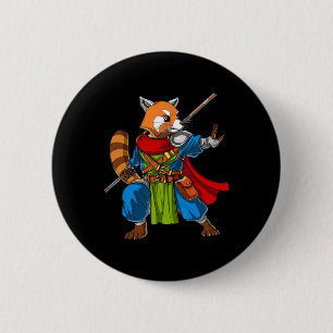 Bóton Redondo 5.08cm Red Panda Bear Ninja Samurai Warrior Funny Kung Fu