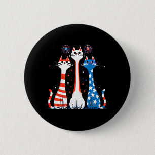 Bóton Redondo 5.08cm Red White Blue Cats Usa Flag Firework 4 De Julho