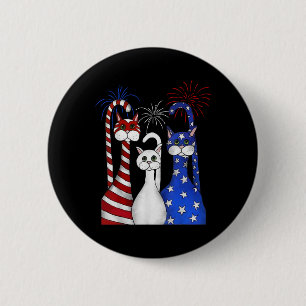 Bóton Redondo 5.08cm Red White Blue Cats Usa Flag Firework 4 De Julho