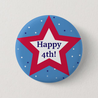 Bóton Redondo 5.08cm Red White Star Happy 4º Dia de Independência