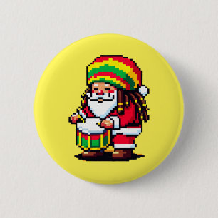 Bóton Redondo 5.08cm Reggae Papais noeis Drummer Divertimento Pixel Art