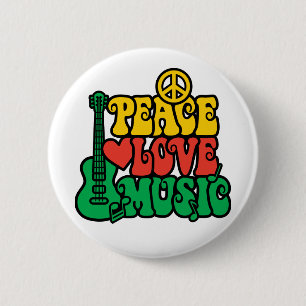 Bóton Redondo 5.08cm Reggae Peace Love Music
