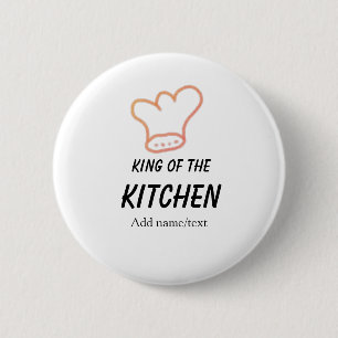 Bóton Redondo 5.08cm Rei do chef de cozinha adicionar nome coroa ha