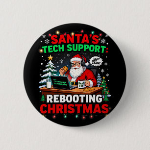 Bóton Redondo 5.08cm Reiniciando Suporte Técnico do Papai Noel Engraçad