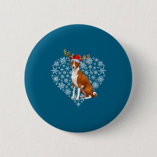Bóton Redondo 5.08cm Rena de Natal Chapéu do Papai Noel Amantes Basenji