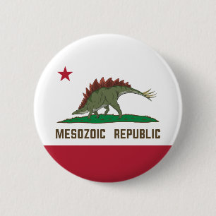 Bóton Redondo 5.08cm República Mesozoica California Flag Stegosaurus