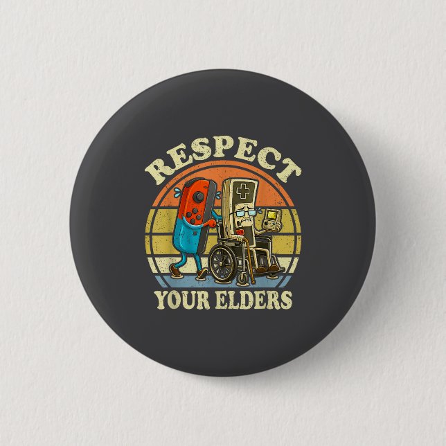 Bóton Redondo 5.08cm Respect Your Elders Retro Gaming Funny Controller  (Frente)