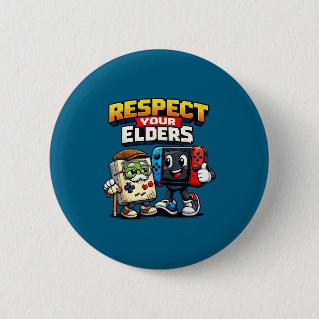Bóton Redondo 5.08cm Respect Your Elders Retro Gaming Funny Gamer Contr (Frente)