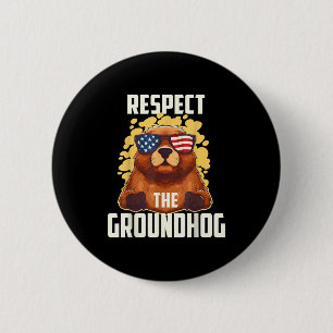 Bóton Redondo 5.08cm Respeite O Groundhog Usa Bandeira Vintage Feliz Gr