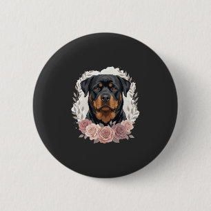 Bóton Redondo 5.08cm Retrato de Cachorro Rottweiler Floral Sublimação