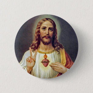 Bóton Redondo 5.08cm Retrato do Sagrado Coração de Jesus Sinal de Paz
