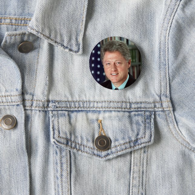 Bóton Redondo 5.08cm Retrato Oficial do Presidente Bill Clinton Pin-Bac (In Situ)