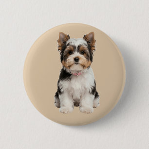 Bóton Redondo 5.08cm Retrato Redondo de Cachorrinho Biewer Yorkie Fofin