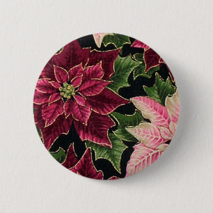 Bóton Redondo 5.08cm Retro 50 Poinsettia Burgundy Rosa