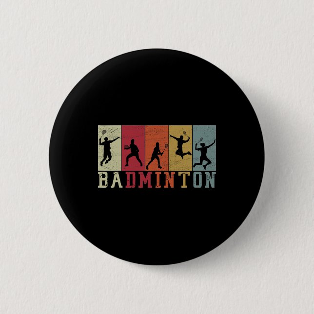 Bóton Redondo 5.08cm Retro Badminton Player Silhouettes - Badminton (Frente)