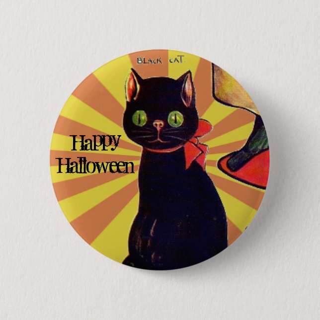Bóton Redondo 5.08cm Retro Gata Preta Halloween 🎃  (Frente)