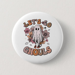 Bóton Redondo 5.08cm Retro Groovy Go Ghouls Ghost 70s Hippie Hall