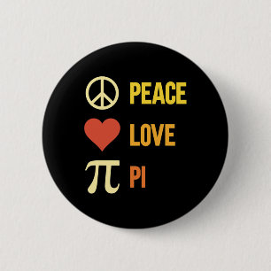 Bóton Redondo 5.08cm Retro Peace Love Pi 3.14 Happy Pi Day Math Pun Pi