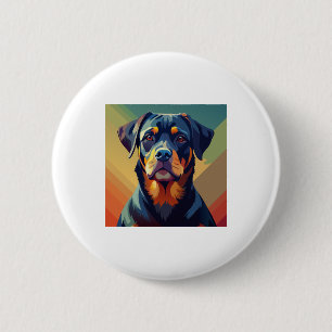 Bóton Redondo 5.08cm Retro Pop Art Rottweiler - Retrato Colorido de Cac