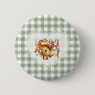 Bóton Redondo 5.08cm Retro Vintage Coquette Baby Animais Deer Gingham