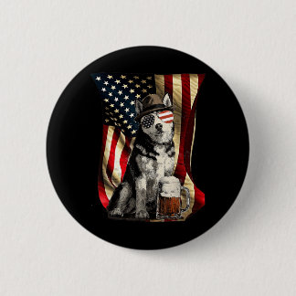Bóton Redondo 5.08cm Retrô Vintage Patriótico Husky Cão Bandeira EUA Ju