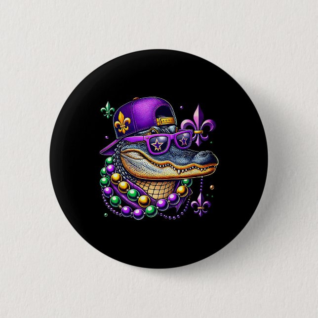 Bóton Redondo 5.08cm Réveillon Mardi Gras Jacaré Mardigator Crocodilo F (Frente)