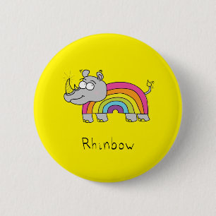 Bóton Redondo 5.08cm Rhino Rainbow Funny Cute Kids Rhinoceronte