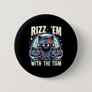 Bóton Redondo 5.08cm Rizz Em Com O Tism Retro Vintage Raccoon Meme A