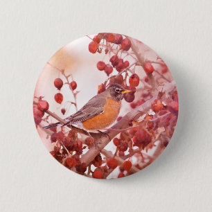 Bóton Redondo 5.08cm Robin Com Bagas Vermelhas