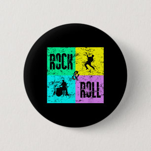 Bóton Redondo 5.08cm Rock & Roll Music Vintage Retro 80s Drums Guit