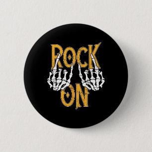 Bóton Redondo 5.08cm Rock On Skeleton Hands Rock And Roll Metal Concert