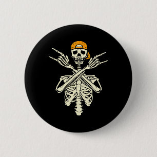 Bóton Redondo 5.08cm Rocker Skeleton Boné Skater Halloween Rock Gir