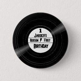 Bóton Redondo 5.08cm Rockin First Birday Vinyl Record Black and White