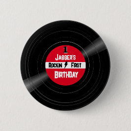 Bóton Redondo 5.08cm Rockin First Birthday Vinyl Record Red