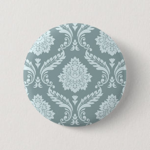 Bóton Redondo 5.08cm Rococo Damask Grande Padrão Azul Ovo de Pato+Turqu