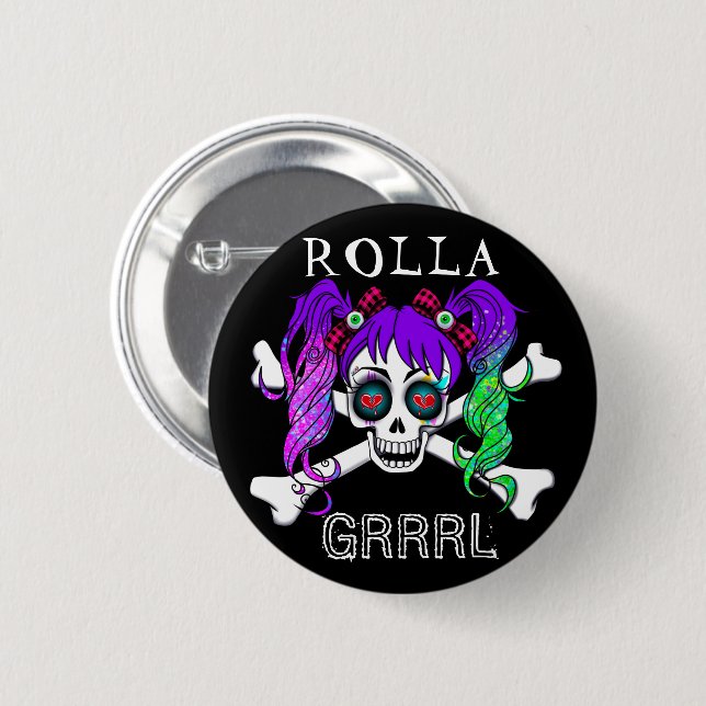 Bóton Redondo 5.08cm Rolla Grrl Punk Rock Roller Derby Button Pin (Frente & Verso)