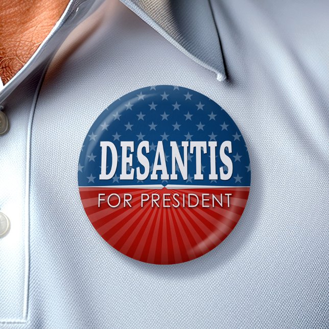 Bóton Redondo 5.08cm Ron DeSantis 2024 - estrelas e stripes design (DeSantis 2024 Button - Great Campaign and Rally button for the Next Election)