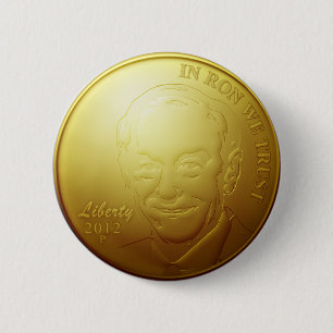 Bóton Redondo 5.08cm Ron Paul Dourado Botão de Moeda