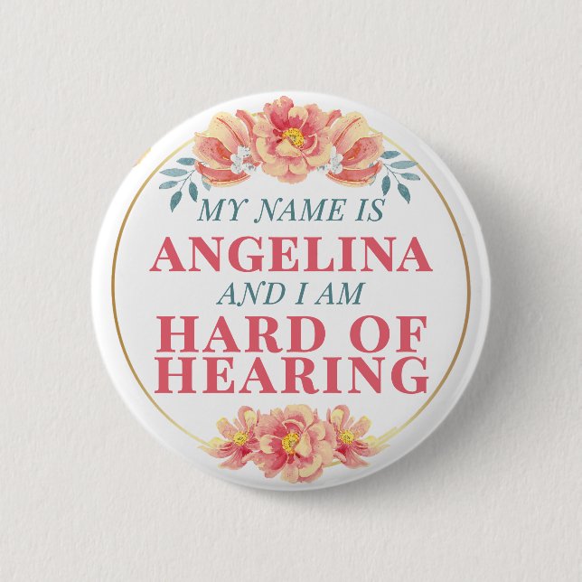 Bóton Redondo 5.08cm Rosa Floral de Laranja Feminina Duro de Audição (Frente)