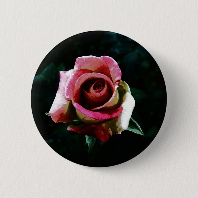 Bóton Redondo 5.08cm Rosa Pintada a Óleo (Frente)