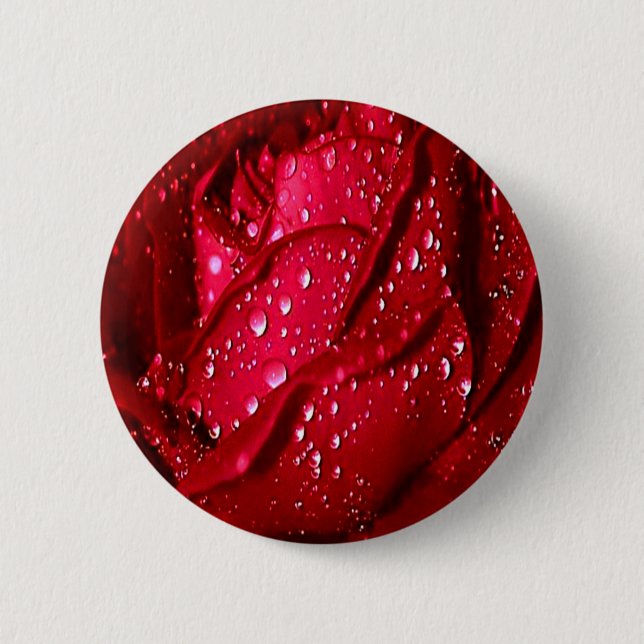 Bóton Redondo 5.08cm Rosa vermelha solteiro na Chuva (Frente)
