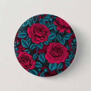Bóton Redondo 5.08cm Rosas em vermelho e azul
