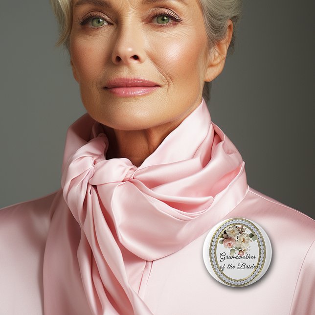 Bóton Redondo 5.08cm Rosas rosa com vovó de pérolas da noiva (Criador carregado)