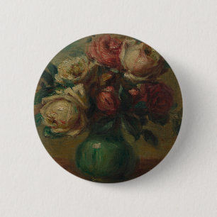 Bóton Redondo 5.08cm Rosas sangrando em um vaso por Pierre Renoir Class
