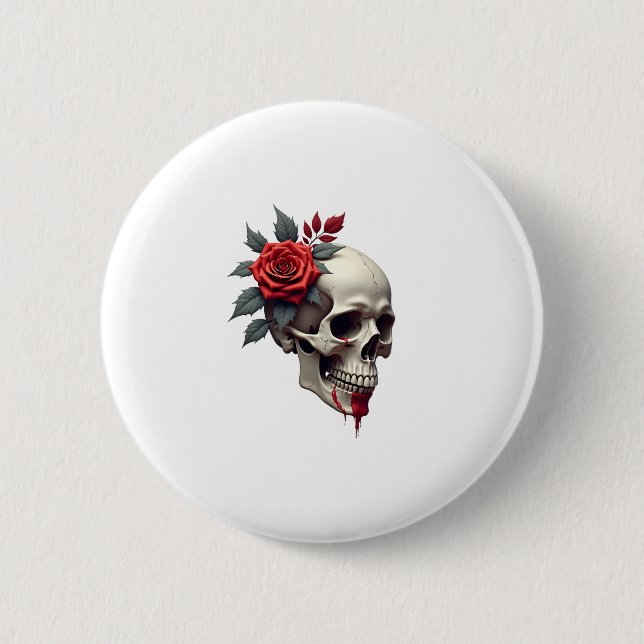 Bóton Redondo 5.08cm Rose Skeleton Skull Hand Red Flower Rose T-Shirt ( (Frente)
